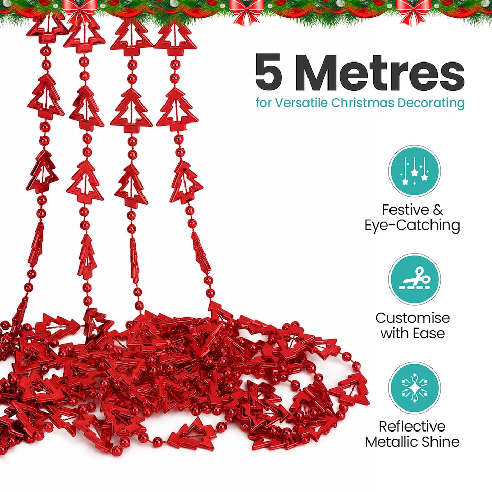 image 1 of 5M Christmas Tree Bead Garland, Metallic Hanging Chain Feastive Garland