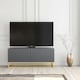 image 2 of TV Unit 100cm Grey Matt Fluted Fronts with Gold Metal Base Grey