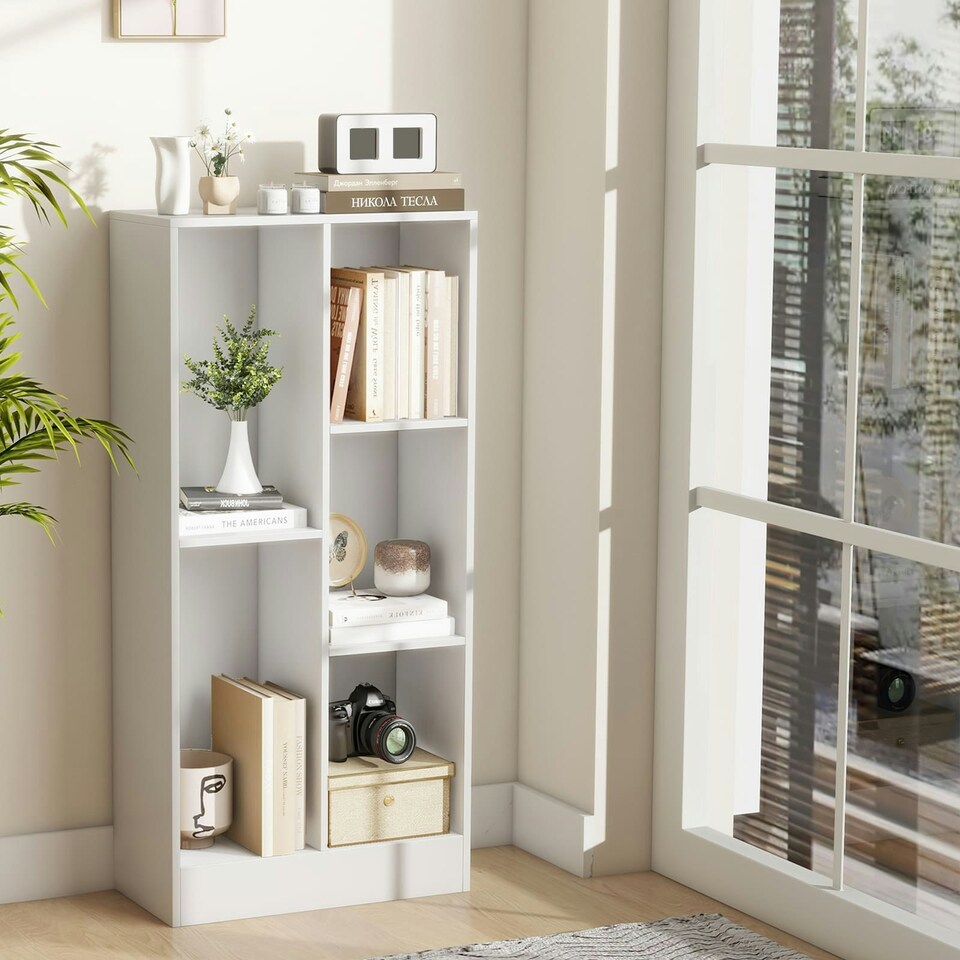image 1 of COSTWAY 5-Cube Bookcase Wooden Storage Organizer White White
