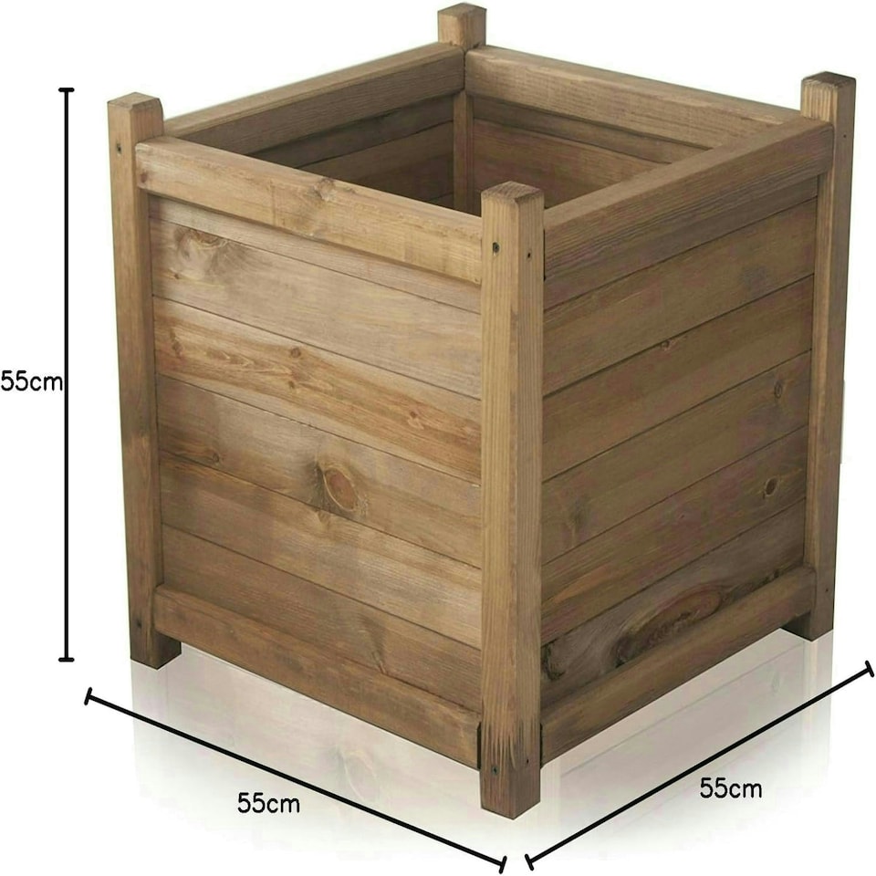 image 1 of Primrose Wooden Tapered Pine Cube Planter Garden Flower Pot 65cm