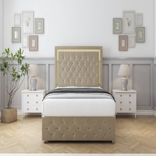 Sloomy Sofia Gold Almond Coniston Divan Bed With Mattress 2 Drawers Footend With 26" Strutted Headboard & 12" Matching Footboard 4' Small Double | Cream | Almond | Small Double | 1