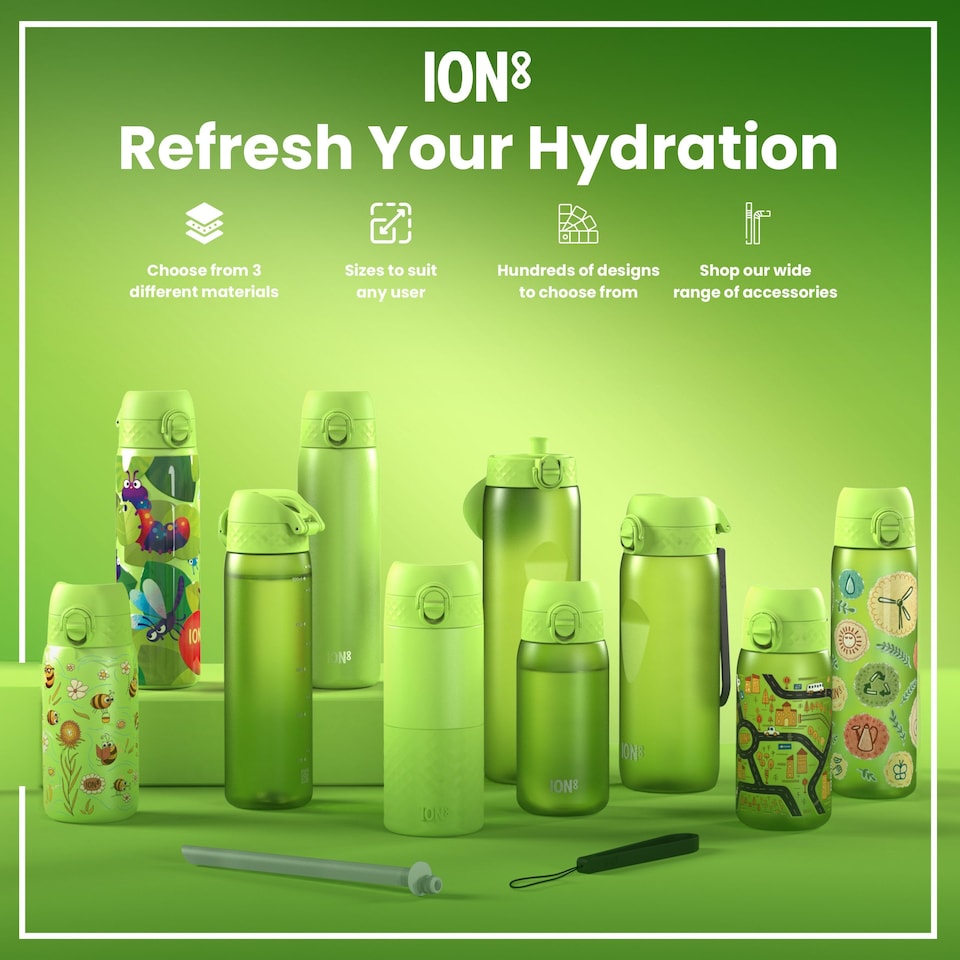 image 1 of Leak Proof Kids Water Bottle, Stainless Steel, 400ml (13oz) | Green | Cars | One Size