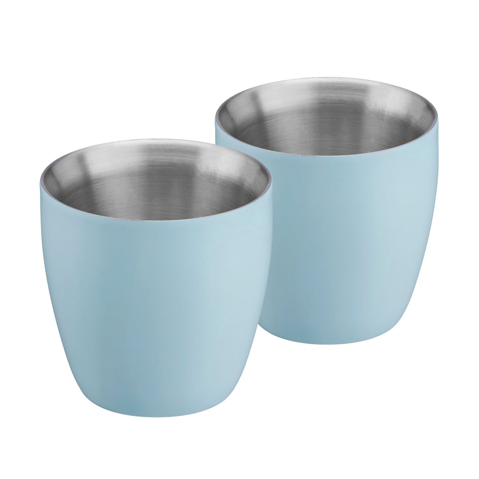 image 1 of Set of 2 Stainless Steel Espresso Coffee Cups – 90ml Double Wall Insulated Mini Drinking Mugs | Blue | Blue | 2