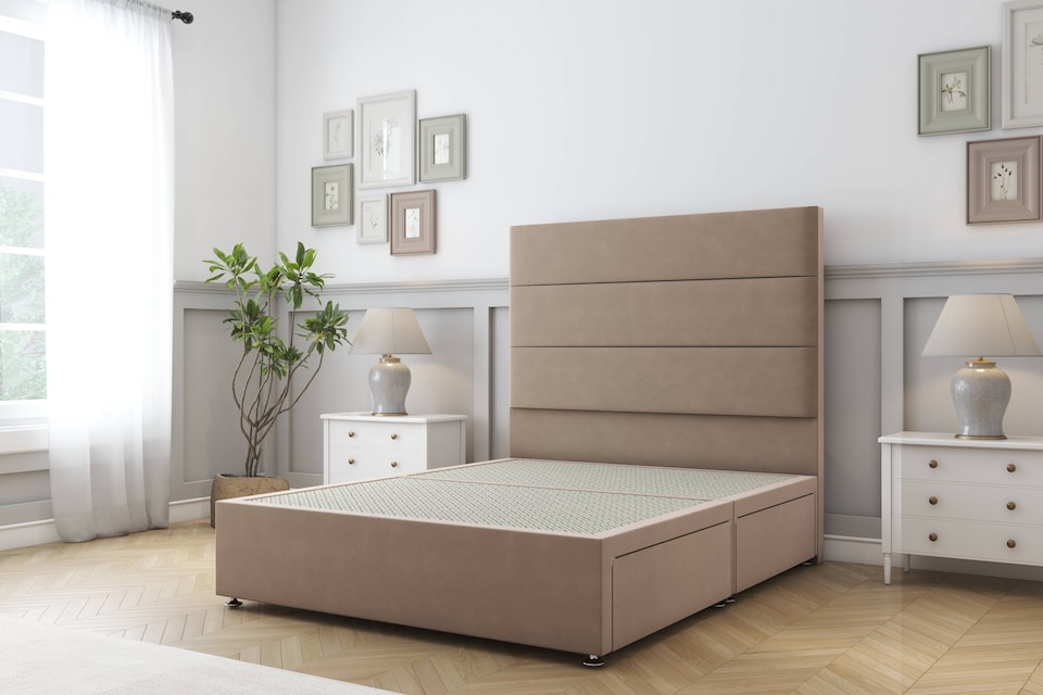 image 1 of Sloomy Texas Mink Plush Divan Bed Base 4 Drawers With 26 Inch Strutted Headboard | Brown | Mink | King | 1