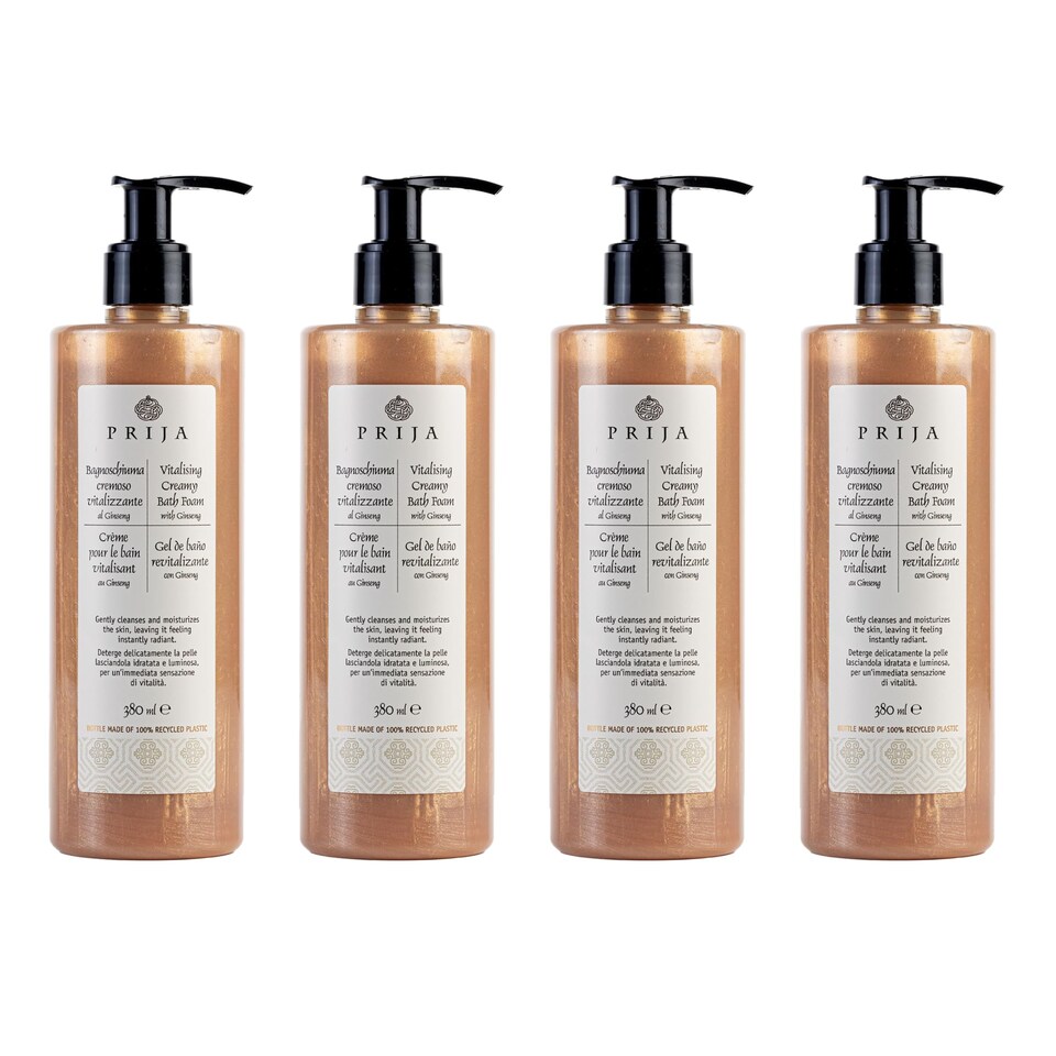 image 1 of Prija Vitalising Creamy Bath Foam, Pearly Texture for Radiance Boost, Gently Cleanses and Moisturises The Skin with Ginseng Extract 4 x 380ml