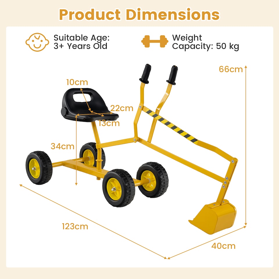 image 1 of COSTWAY Sand Digger Kids Sandbox Toy Construction Yellow