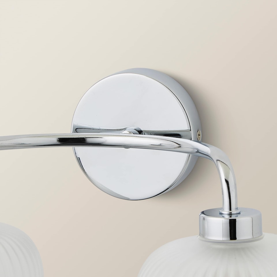 image 1 of ValueLights Amaia Pair Chrome IP44 2 Way Frosted Ribbed Glass Wall Lights | Chrome