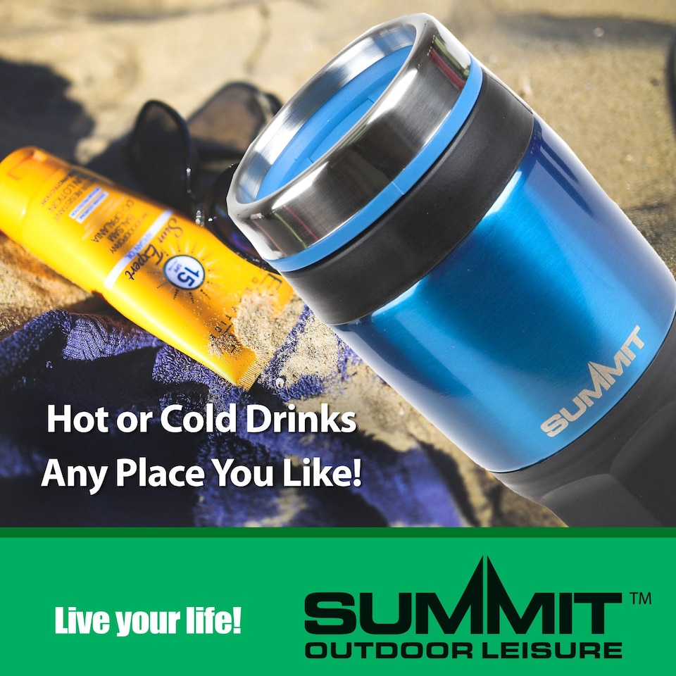 image 1 of PMS Blue 400ml Insulated Travel Mug - Metallic Stainless Steel, Leakproof