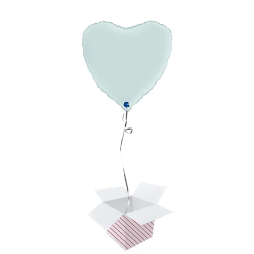 Satin Pastel Blue Heart Shape Foil Helium Balloon - Inflated Balloon in a Box