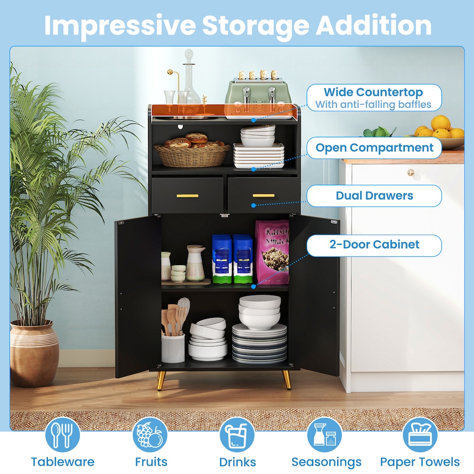 image 1 of COSTWAY Storage Cabinet with 2 Drawers and 2 Doors Black
