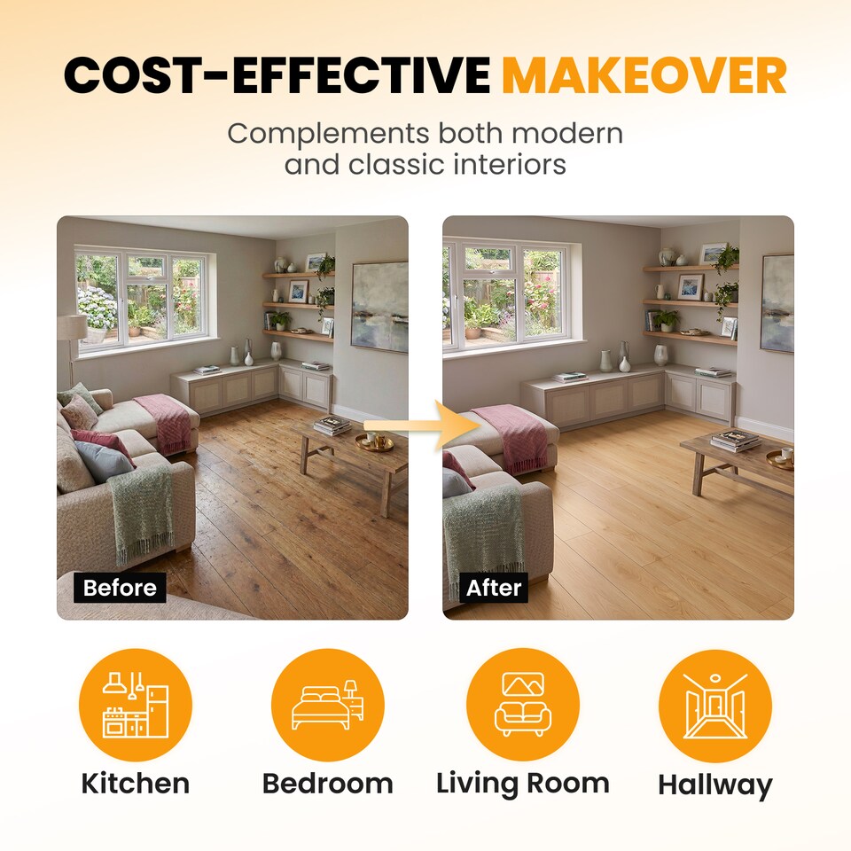 image 1 of Self Adhesive Floor Planks | 5.9x35.9in (91.4x15.2cm) Each | Peel & Stick Vinyl Flooring | Beige Wood Effect | Easy DIY | Stick On Tile Planks | Brown | 4.17 sqm