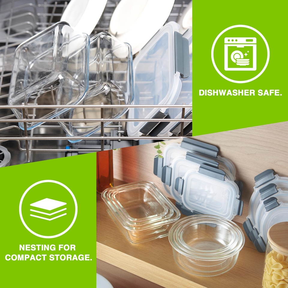 image 1 of VonShef 12Pc Glass Containers with Lids (320ml to 1L Capacities)