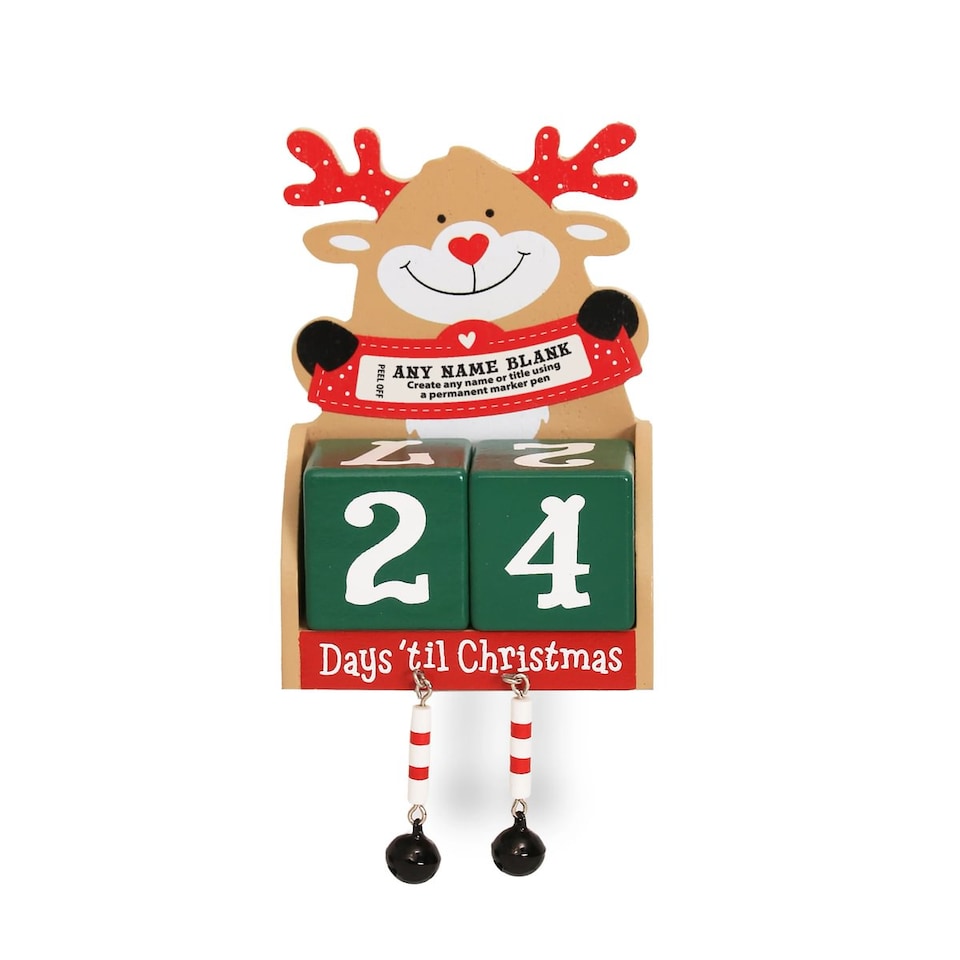 image 1 of Pre-personalised Wood Advent Block - Over 80 Titles - Blank Reindeer