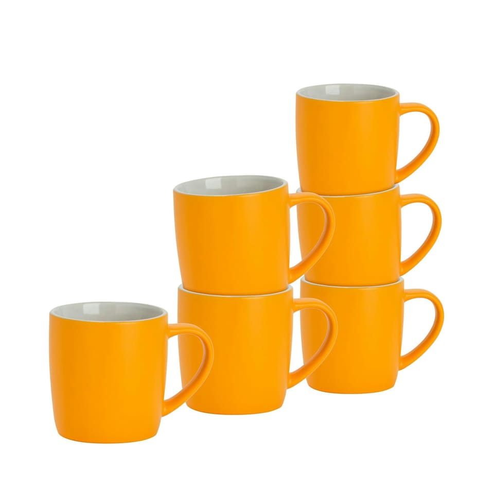 image 1 of Argon Tableware 6x Matt Coloured Coffee Mugs - Yellow - 350ml - Tea Mug Latte Mug Cappuccino Mug Drinking Mug Yellow