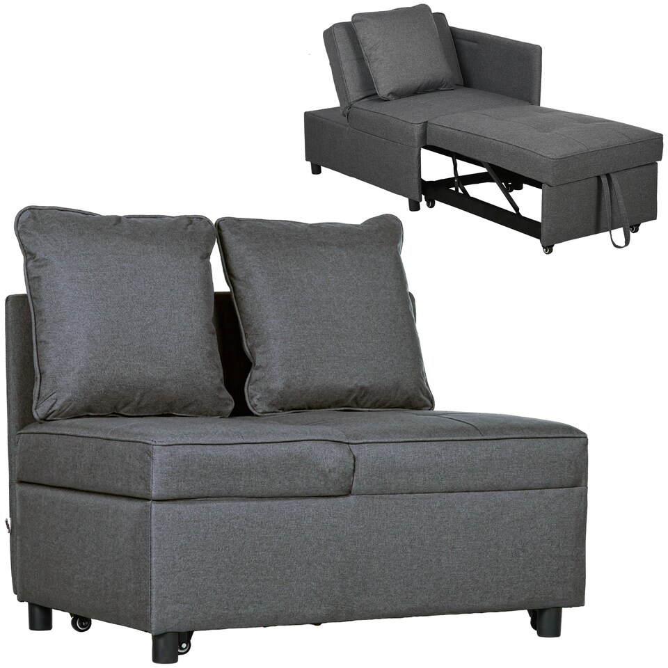 image 1 of HOMCOM Folding Sleeper Sofa Bed Chair with Pillows, Pocket, Grey