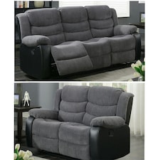 Roma Recliner Leather 3 Plus 2 Seater Sofa Set, Armchair Inspired Home Theatre and Living Room Seating  Black Grey | Grey Jumbo cord & Black leather trim