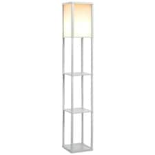 HOMCOM Floor Lamp Reading Lamp with 3-Tier Storage Shelf for Home Office White