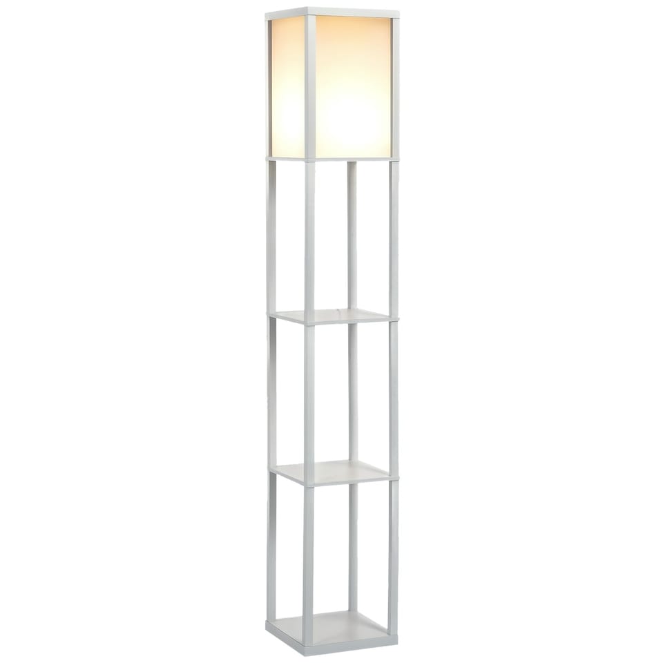 image 1 of HOMCOM Floor Lamp Reading Lamp with 3-Tier Storage Shelf for Home Office White