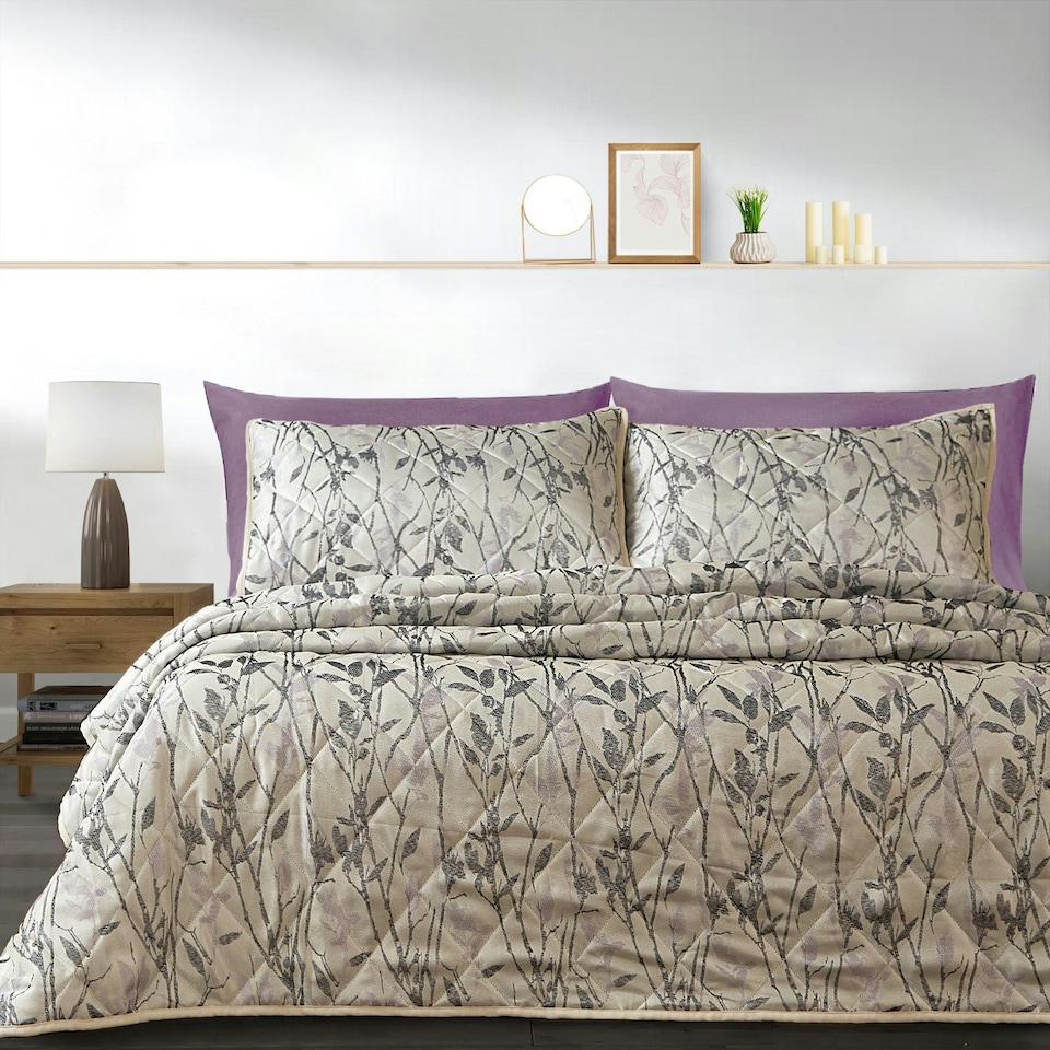 image 1 of Intimates Wilder Luxury Jacquard Floral Quilted Bedspread Set Cream | Natural | King
