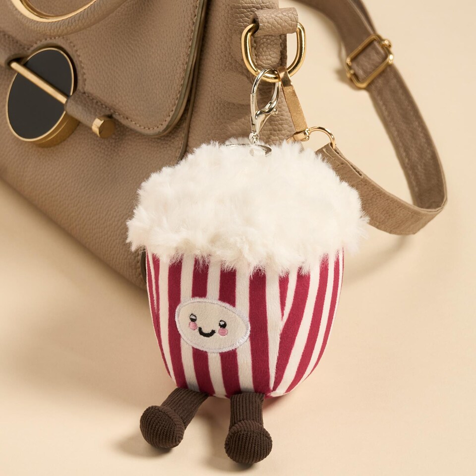 image 1 of OHS Character Novelty Bag Charm Keyring Soft Fleece Keychain | Red | Poppy the Popcorn | One Size