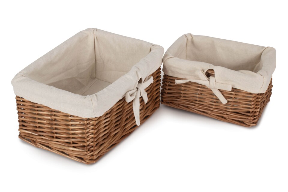 image 1 of Set of 2 Autumn Double Steamed Willow Basket with Lining | Brown | Brown | Not provided
