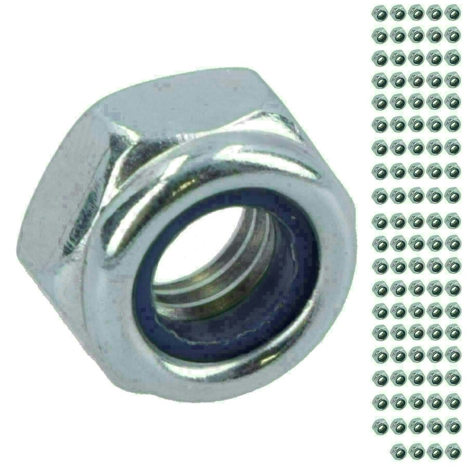 image 1 of M6 x 1.0mm Nyloc Nut Fastener Hexagonal Metric Nuts Grade 8 Zinc Plated 50pk