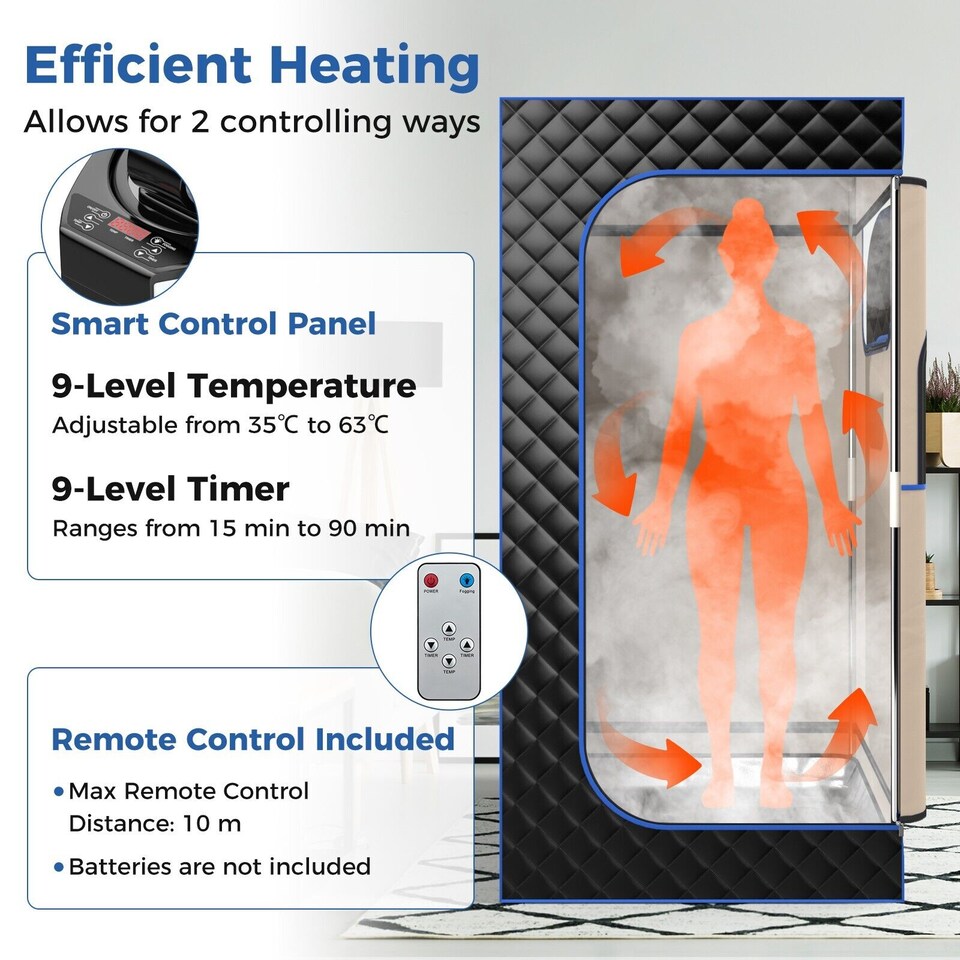 image 1 of COSTWAY Portable Steam Sauna Home Full Body Sauna Box w/3L Steam Generator