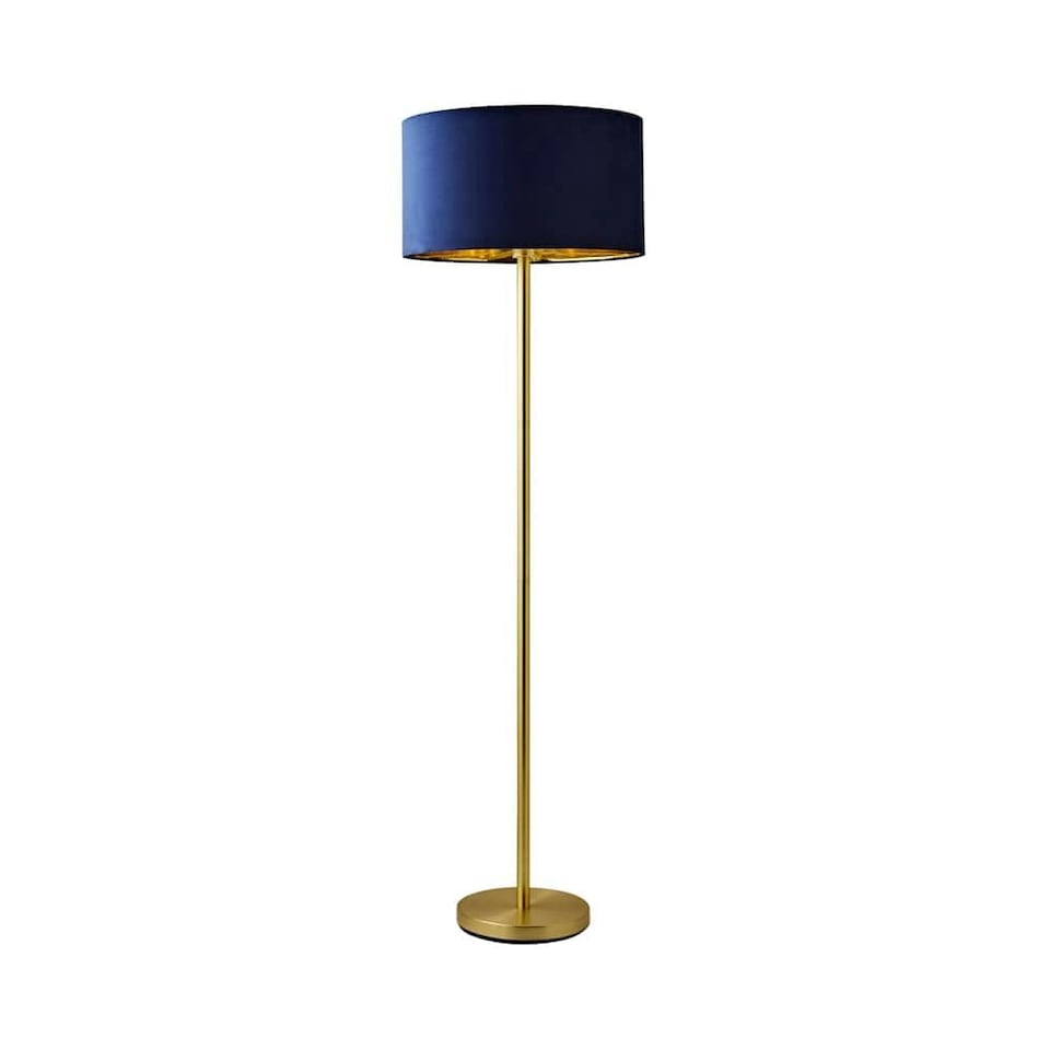 image 1 of ValueLights Charlie Gold Floor Lamp Navy Velvet Gold Inner Shade | Blue