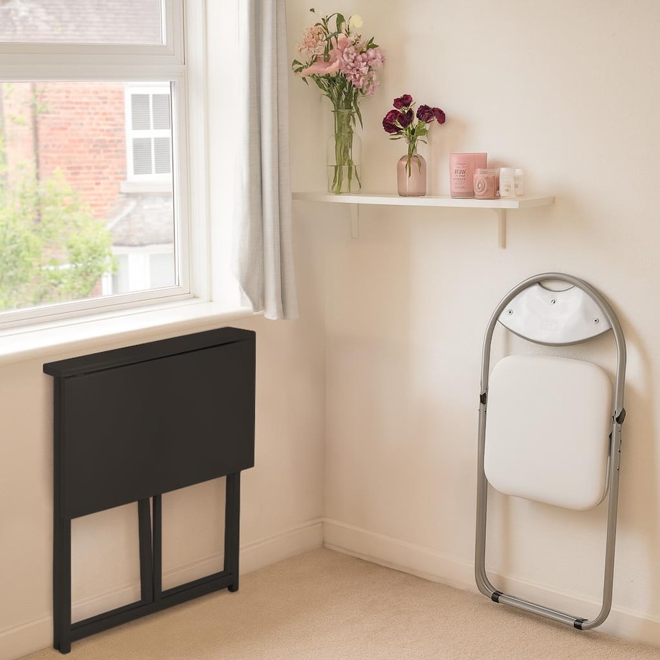 image 1 of Harbour Housewares Deluxe Folding Wooden Desk & Chair Set - Black/Black | Black | Black/White