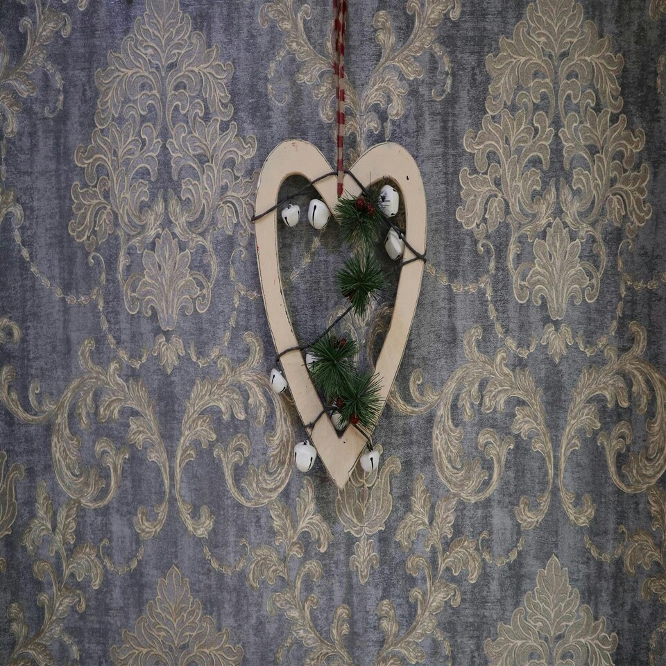 image 1 of Cream Heart Hanging Decoration - 30cm