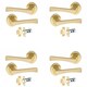image 1 of Golden Grace 4 Pairs Wave Design Door Handles on Round Rose in Electro Brass Finish with 2.5" Tubular Latch - 52mm Diameter Gold