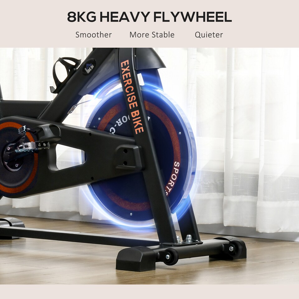 image 1 of HOMCOM 8kg Flywheel Exercise Bike with Adjustable Height, Resistance, Black
