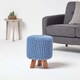 image 2 of Homescapes Blue Tall Cotton Knitted Footstool on Legs
