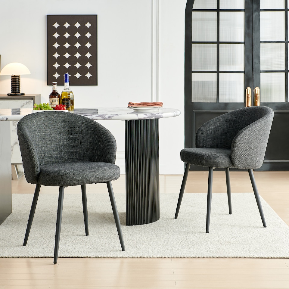 image 1 of SONARA Modern Set of 2 Chunky Weave Fabric Ergonomic Dining Chairs with Arms | Grey