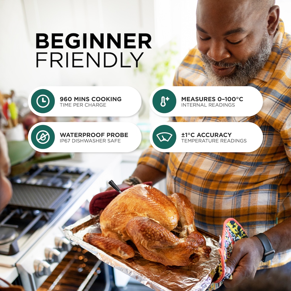 image 1 of DMD Wireless Meat Thermometer with Temperature Alarm, 100m Long Bluetooth Range,