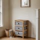image 2 of Wooden Chest Of Storage Drawers Plaid Fabric Bedroom Organiser Coastal Style | Brown