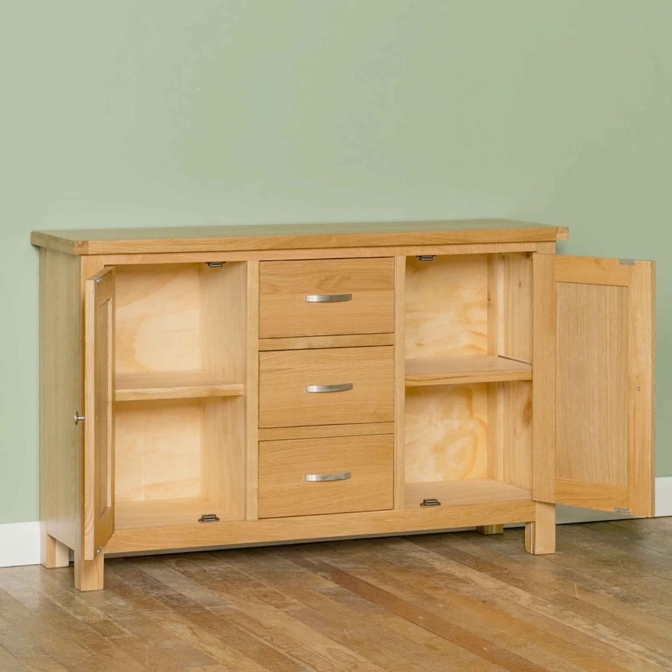 image 1 of London Oak 3 Drawer Sideboard Fully Assembled - By Roseland Furniture