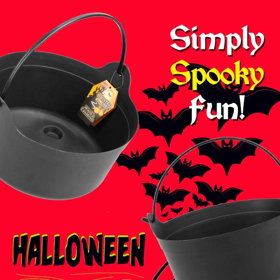 image 1 of VFM e-Store Halloween Cauldron Candy Bucket, Black 23 cm