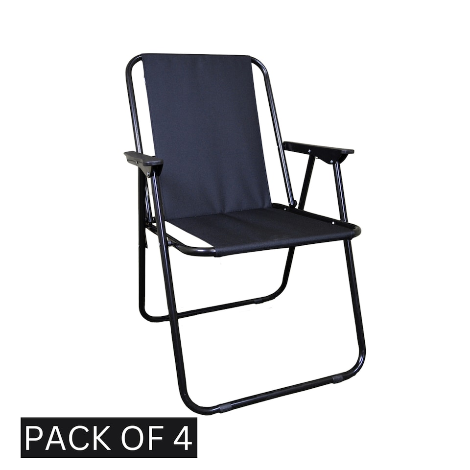 image 1 of 4 Pack Black Folding Canvas Camping / Festival / Outdoor Chairs with Plastic Arm Rests | Black | Black