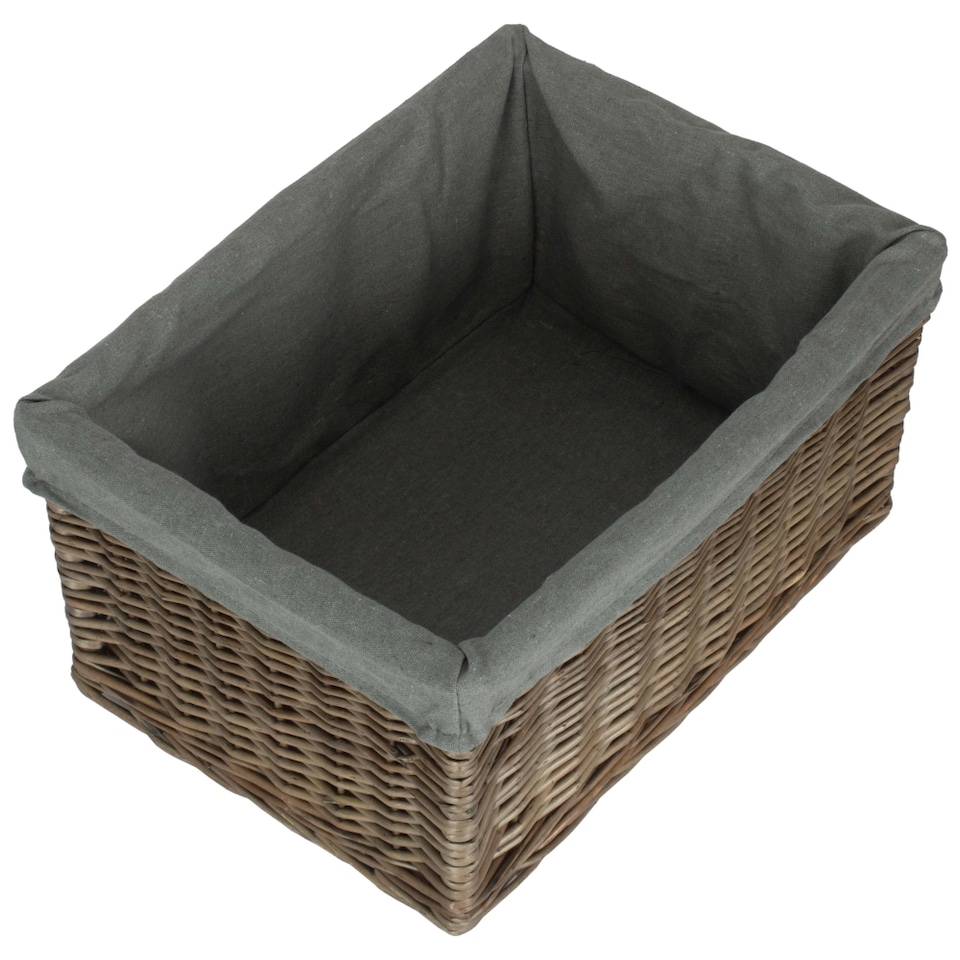 image 1 of Large Antique Wash Grey Cotton Grey Lined Willow Storage Baskets | Grey | Grey