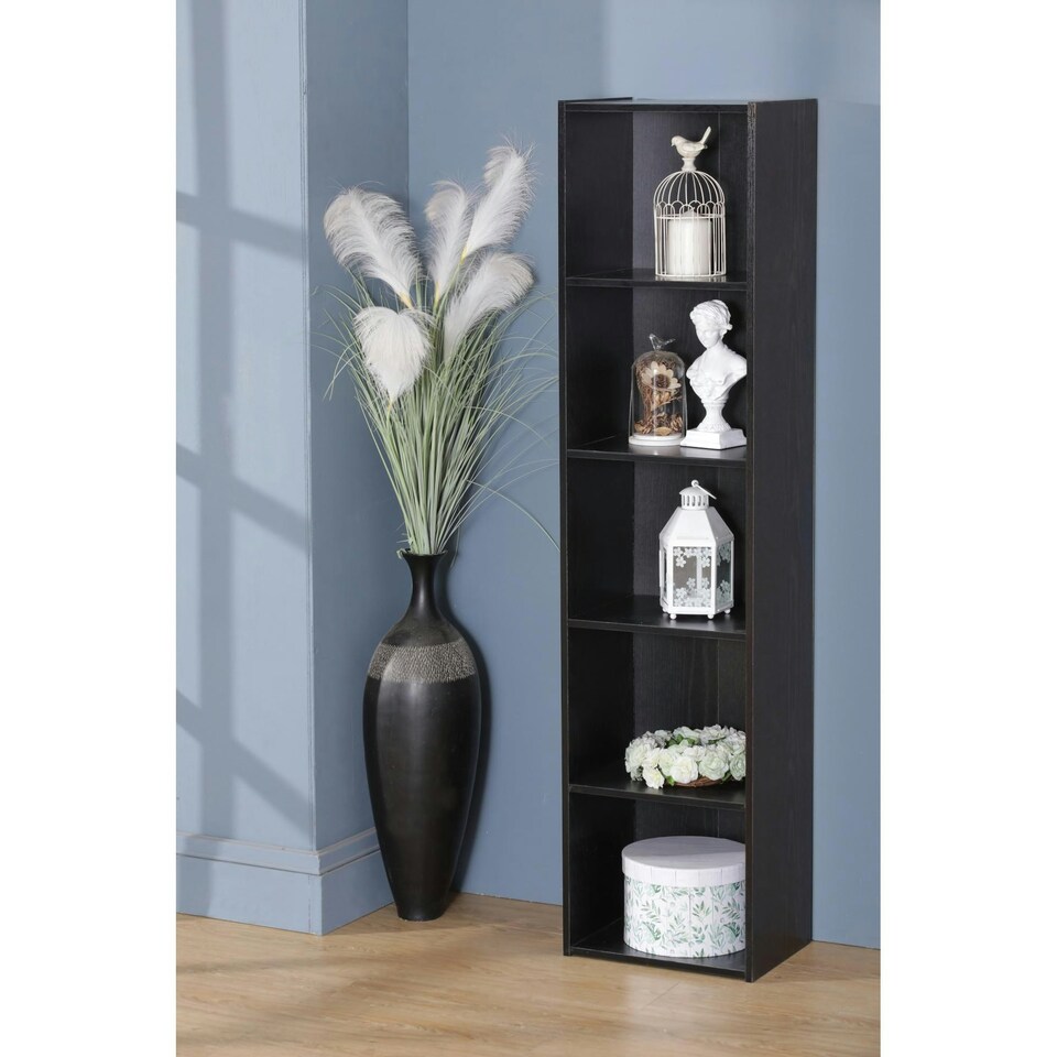 image 1 of 5 Cube Bookshelf Black Wooden Storage Organizer Wood Shelving Unit Open Bookcase Shelf
