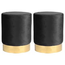 Harbour Housewares Round Velvet Footstools - H36 x D29cm - Black - Pack of 2 | Black | Black