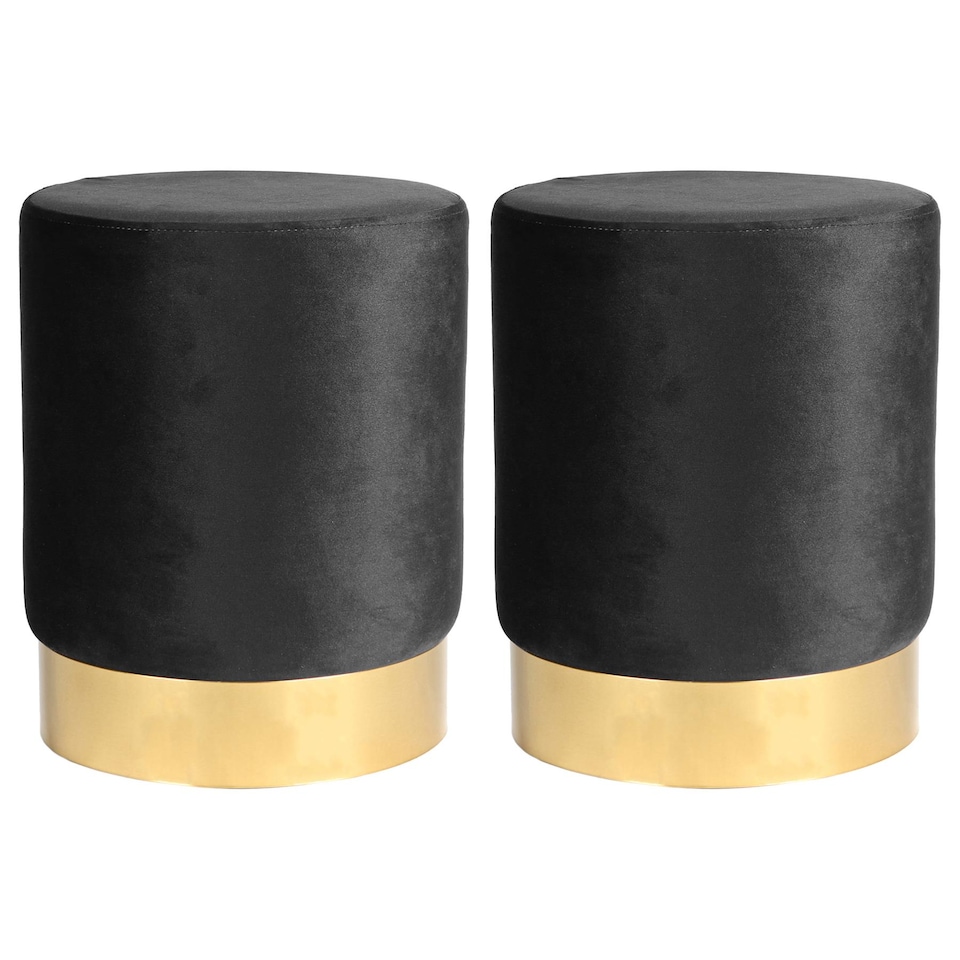 image 1 of Harbour Housewares Round Velvet Footstools - H36 x D29cm - Black - Pack of 2 | Black | Black