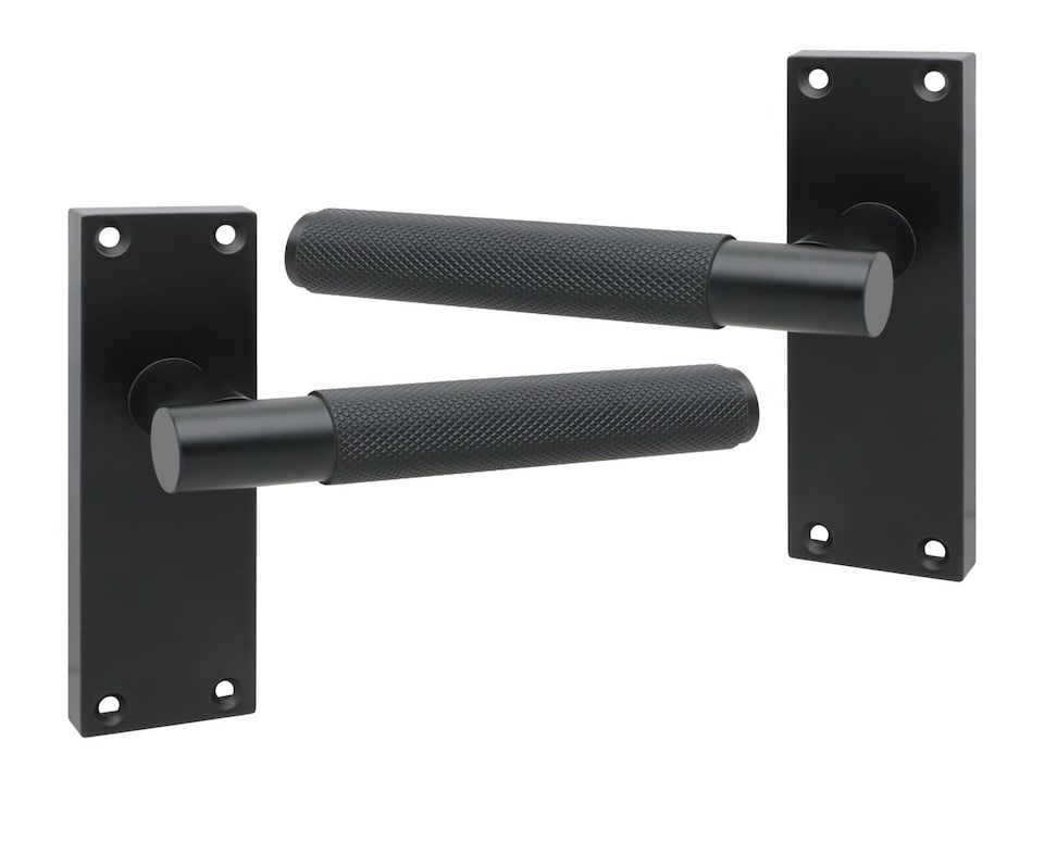 image 1 of Golden Grace 1 Pair Victorian T-Bar Knurled Door Handle Matt Black Finish with Spindle and Screws - 120 x 40mm