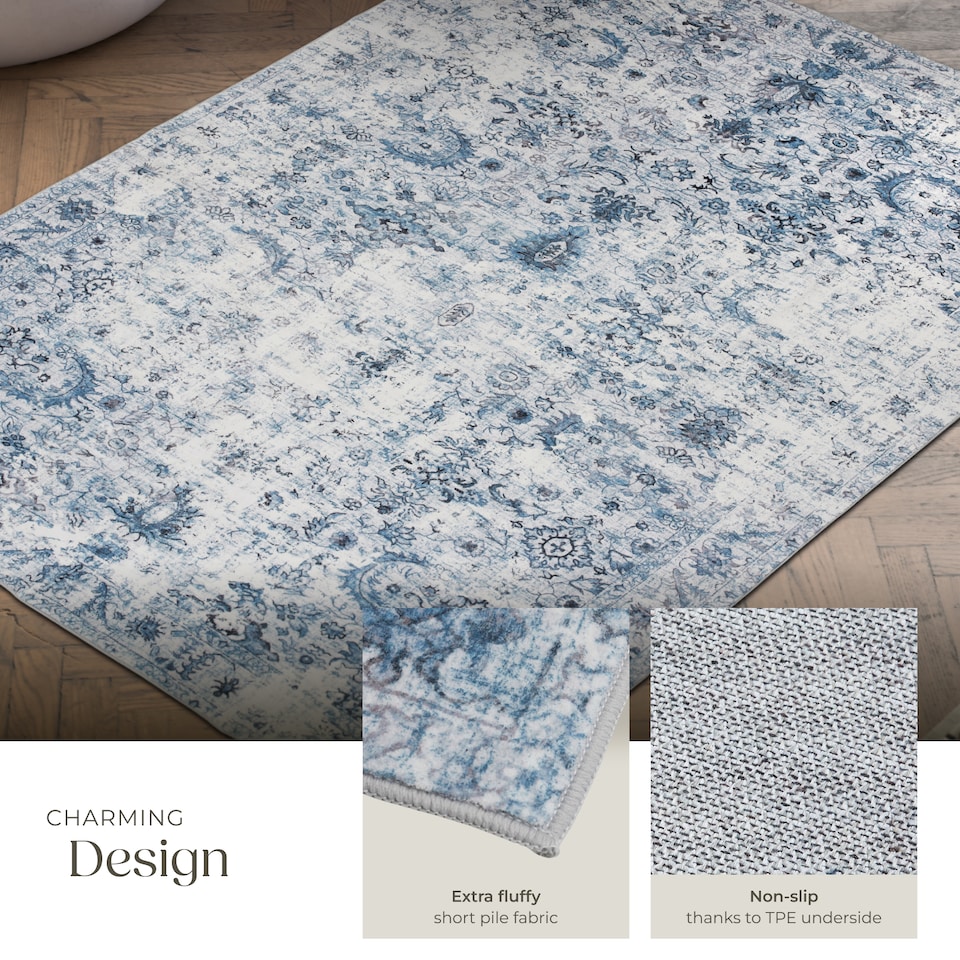 image 1 of Vintage Rug Amara - faded design, machine washable, short pile and non-slip underside | Blue | blue | 1