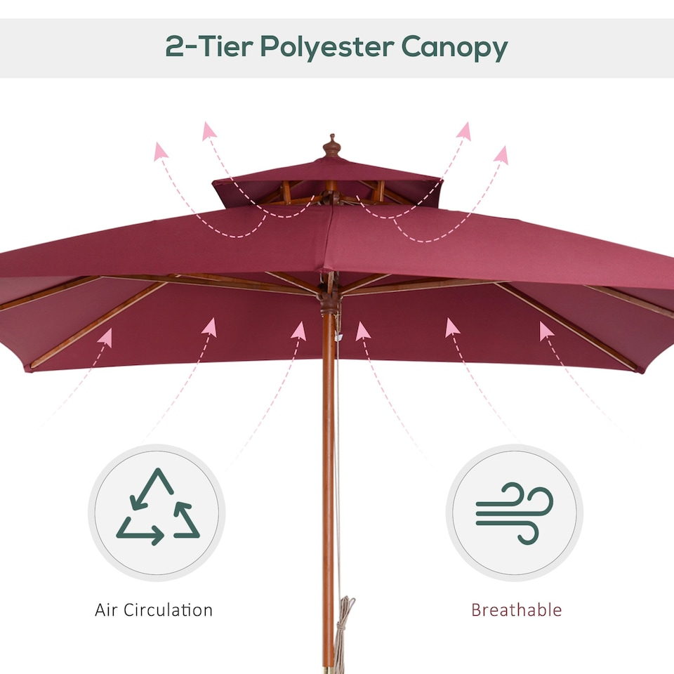 image 1 of Outsunny 3M Garden Parasol Patio Bamboo Sun Umbrella Sun Shade Outdoor Canopy