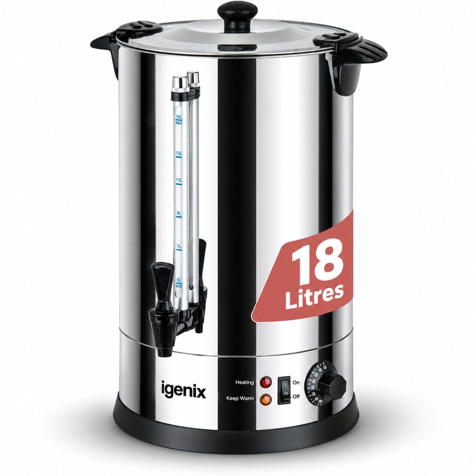 image 1 of Igenix IG4018 Catering Urn & Hot Water Boiler, 18 Litre