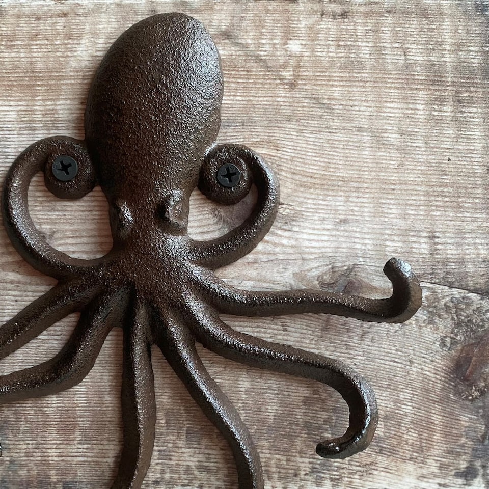 image 1 of Cast Iron Octopus Shaped Wall Hook Rack with 2 Hooks