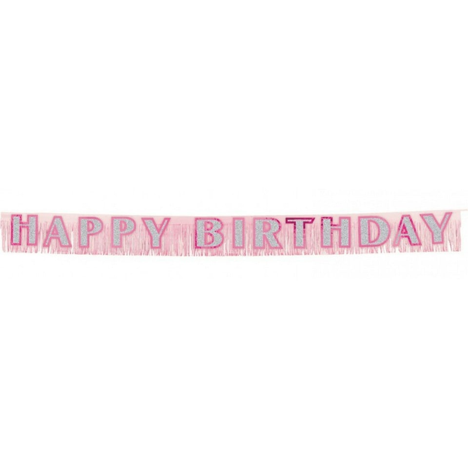 Amscan Giant Fringe Happy Birthday Banner - Pink - One Size