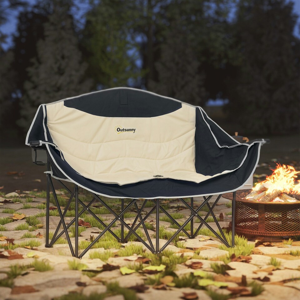 image 1 of Outsunny Double Camping Chair for Adults with Armrests, Cup Holders 